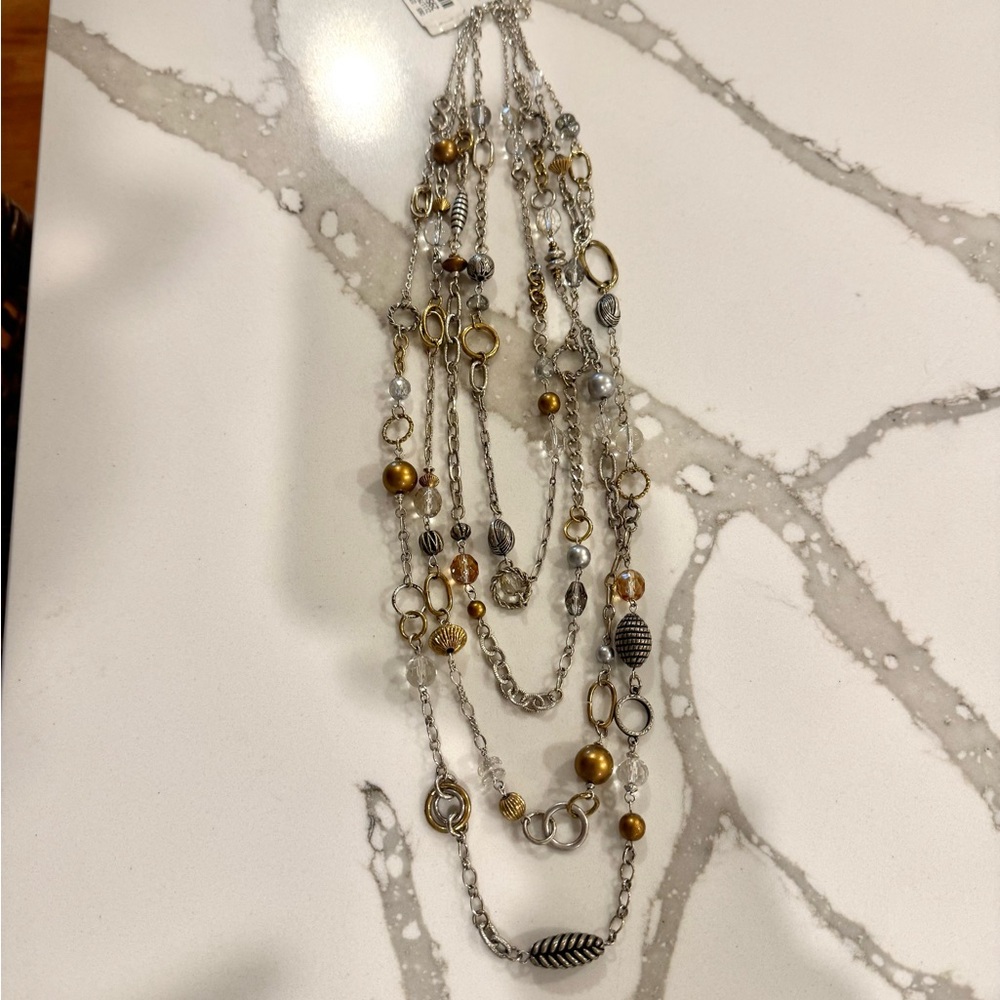 Multi-Strand Silver & Gold Bead Necklace and matching earrings from Talbots. NWT